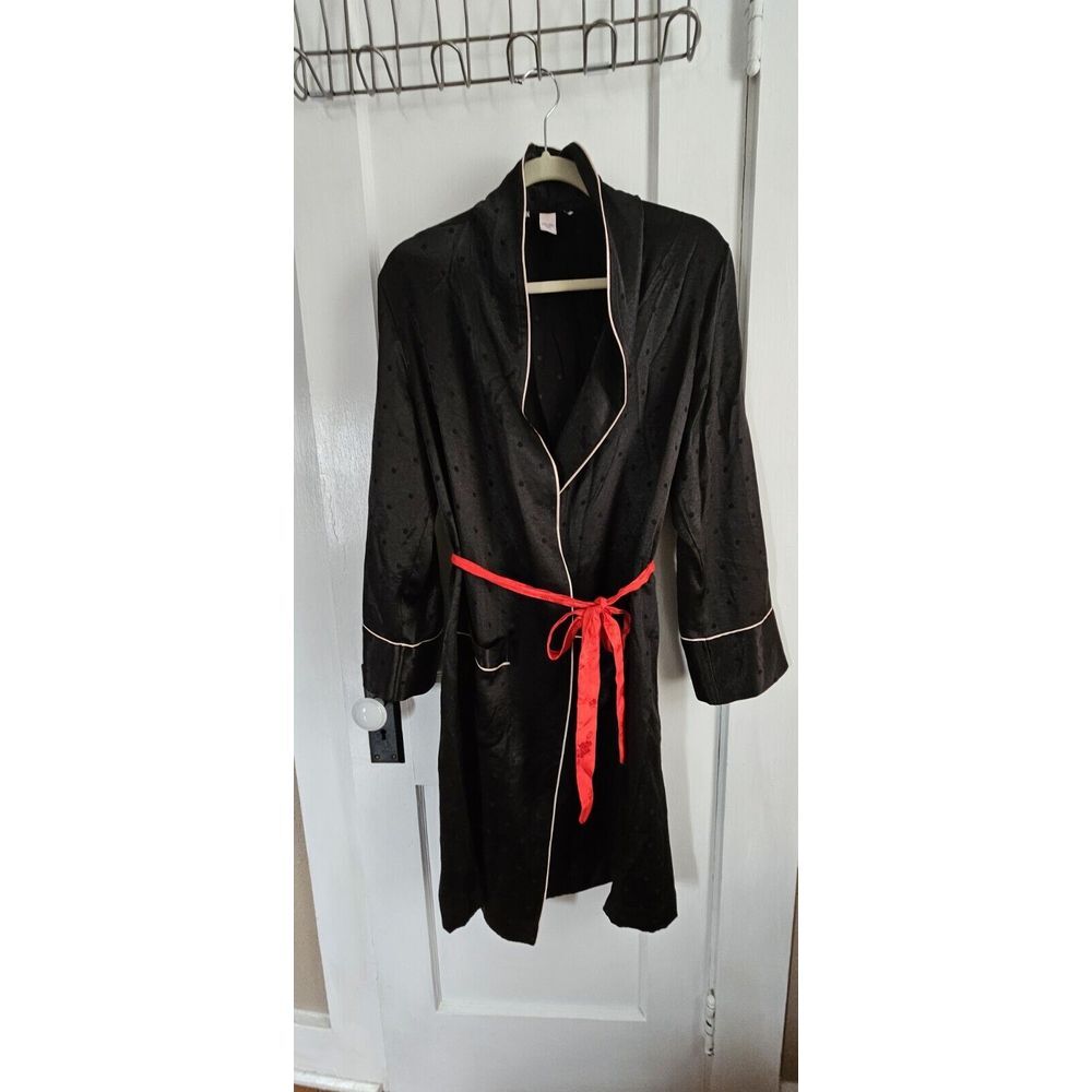 Victoria Secret Blue‎ Polka Dot Satin Robe trimmed size Medium